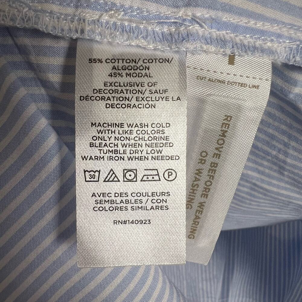 LOFT Blue Stripe Embroidered Eyelet Cotton Mini Shirtdress Size Large - Picture 15 of 15